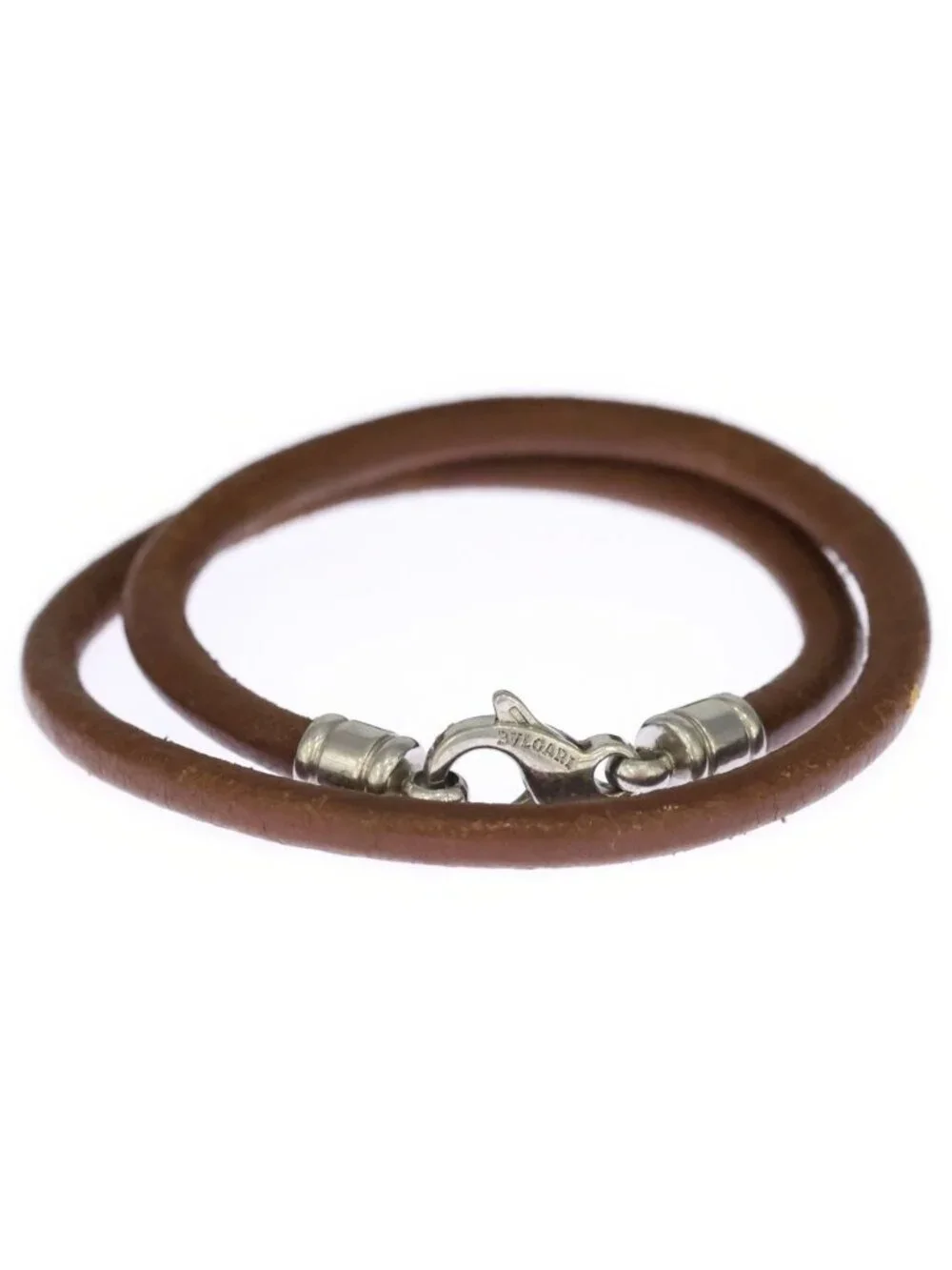 Bvlgari Bulgari Double Strand Silver Leather Choker Bracelet Brown